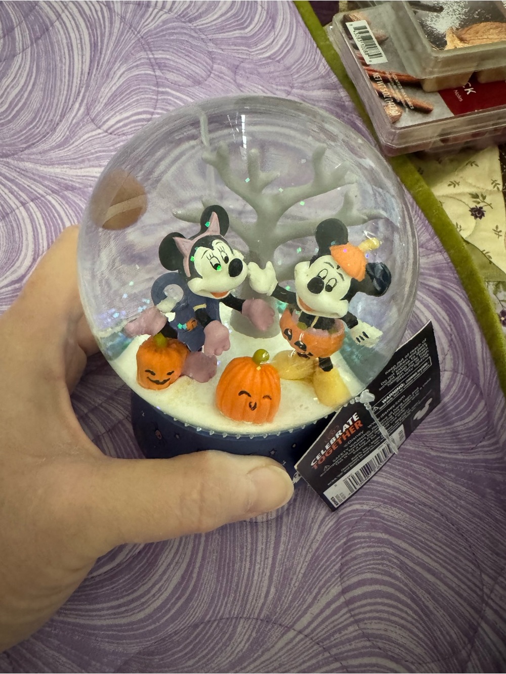 Disney Minnie & Mickey Halloween Pumpkin Snow Globe - Orange, Black, Pink, White